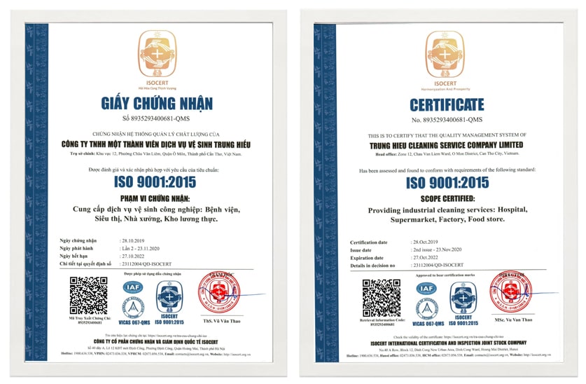 mẫu chứng chỉ ISO 9001