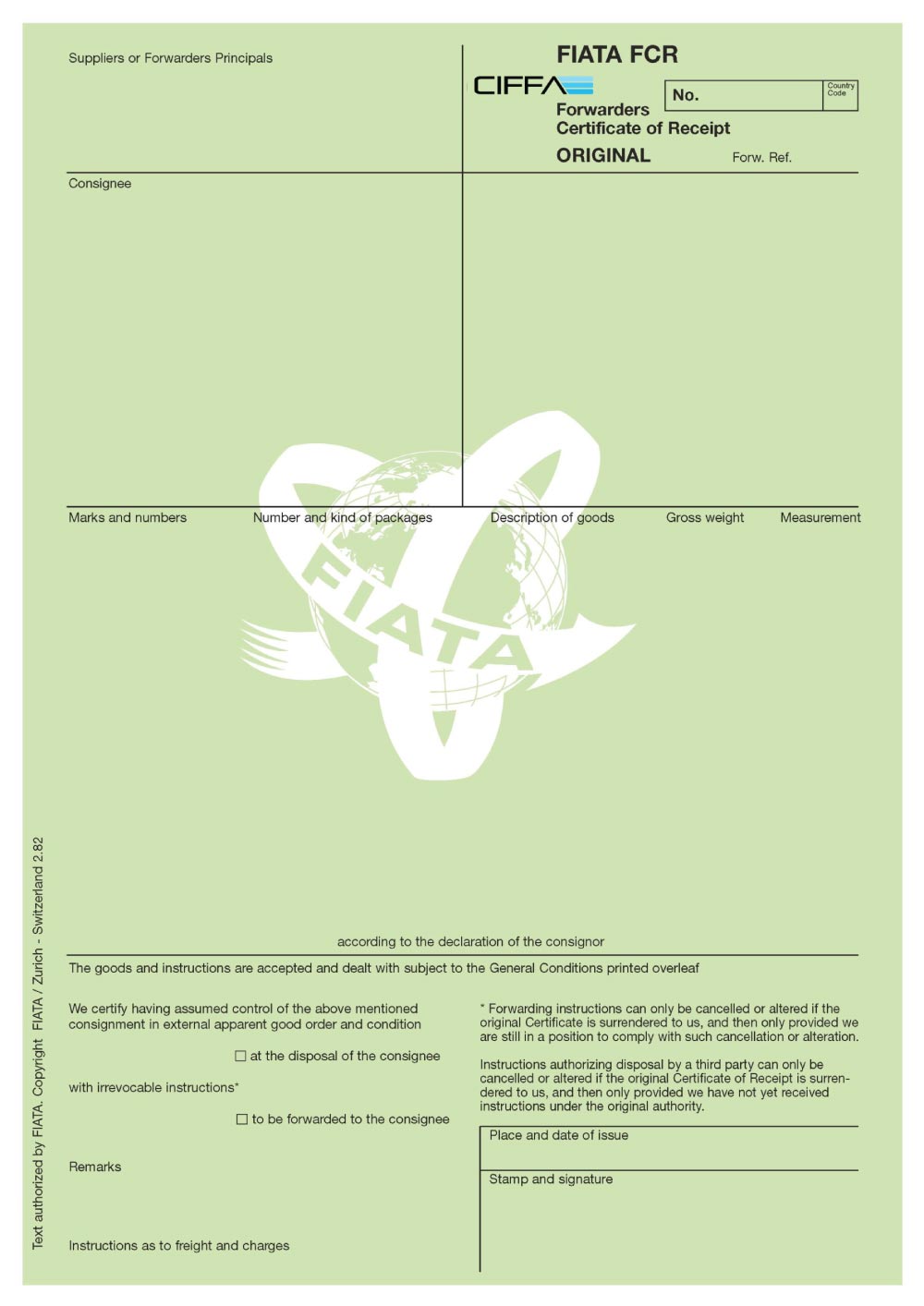 Biểu mẫu FCR – Forwarder’s Certificate of Receipt