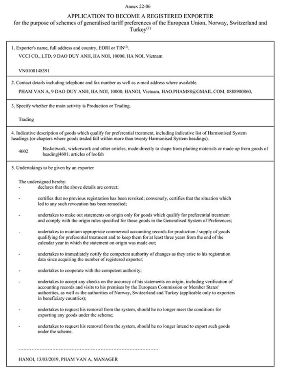 Hướng dẫn khai báo xuất xứ theo cơ chế REX