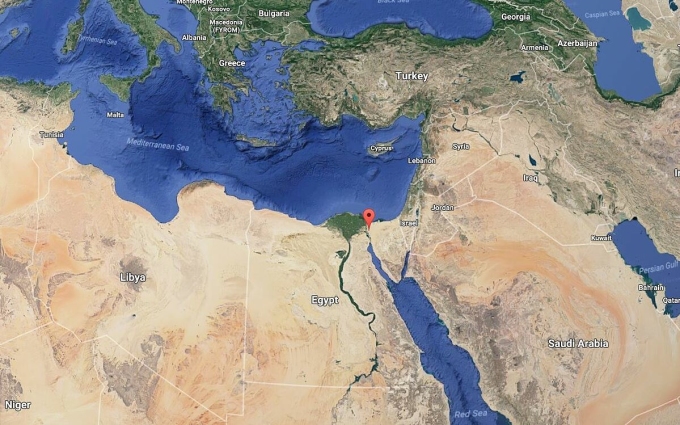 Vị trí kênh đào Suez (chấm đỏ) nối Biển Đỏ và Địa Trung Hải. Đồ họa: Google Maps.